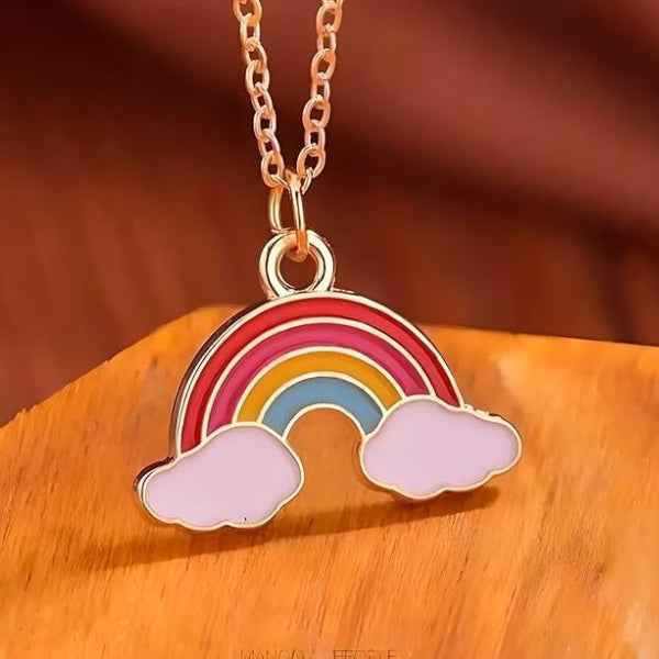 Dainty Rainbow Charm Necklace – Colorful Enamel Pendant Jewelry