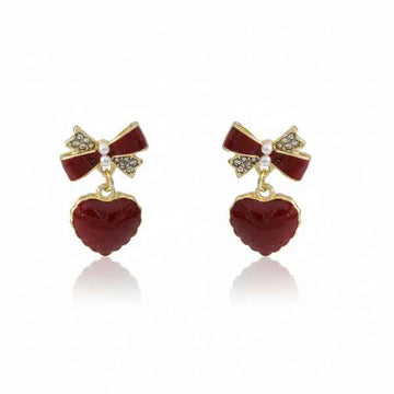 Red Heart Bow Earrings | Dainty Velvet Drop Studs Coquette Jewelry
