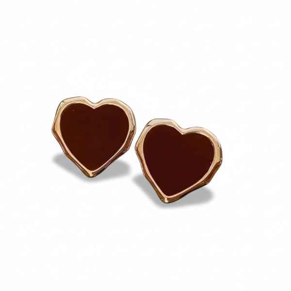 Red Heart Earrings - Gold Enamel Studs & Minimalist Heart Jewelry