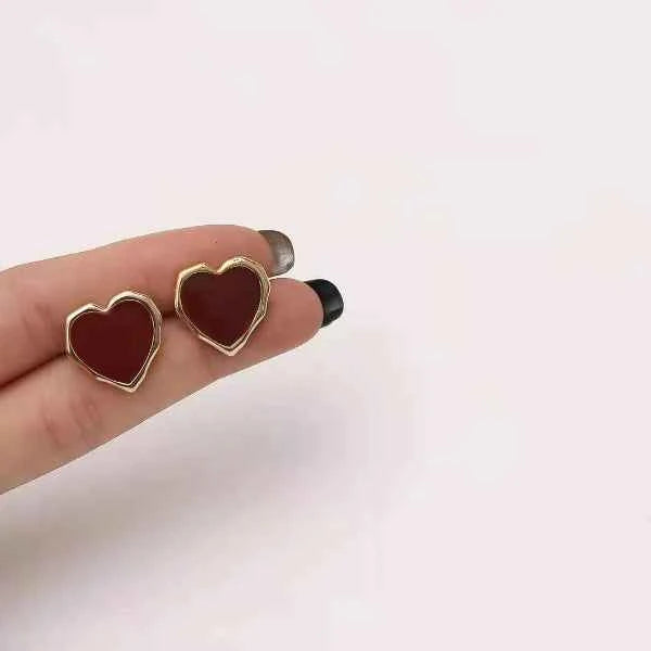 Red Heart Earrings - Gold Enamel Studs & Minimalist Heart Jewelry