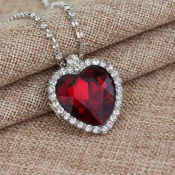 Red Heart Rhinestone Pendant Necklace | Titanic Inspired Jewelry