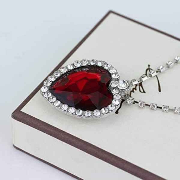 Red Heart Rhinestone Pendant Necklace | Titanic Inspired Jewelry