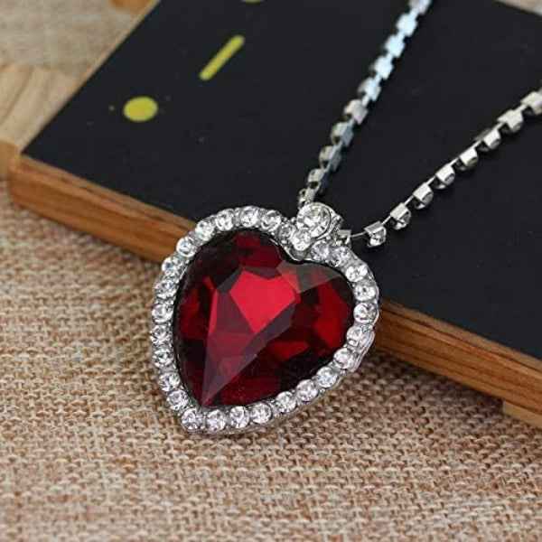 Red Heart Rhinestone Pendant Necklace | Titanic Inspired Jewelry