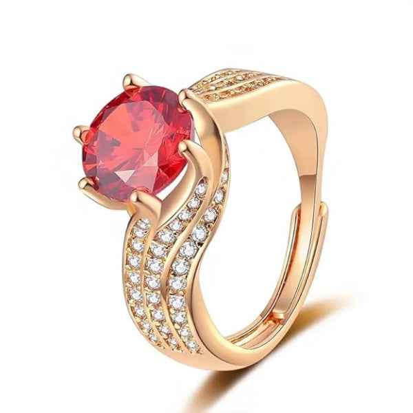 Red Ruby Ring: Crystal Accent Band Adjustable Solitaire Ring Design
