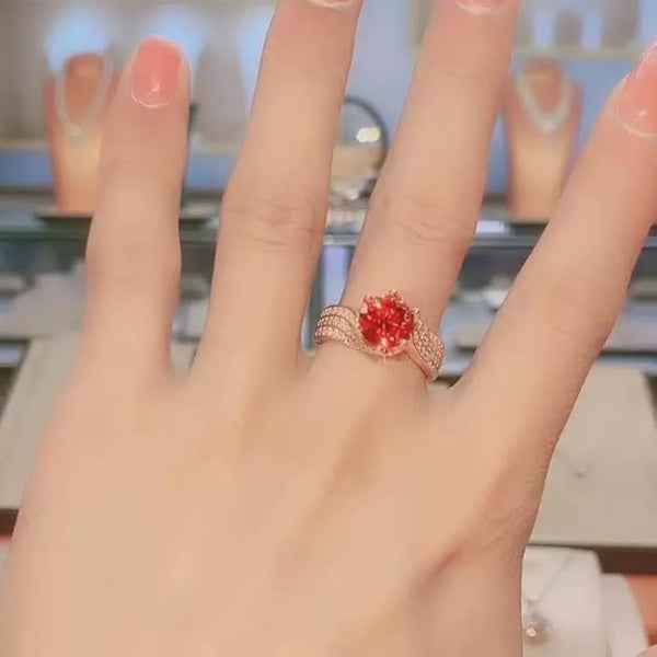 Red Ruby Ring: Crystal Accent Band Adjustable Solitaire Ring Design