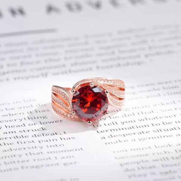 Red Ruby Ring: Crystal Accent Band Adjustable Solitaire Ring Design
