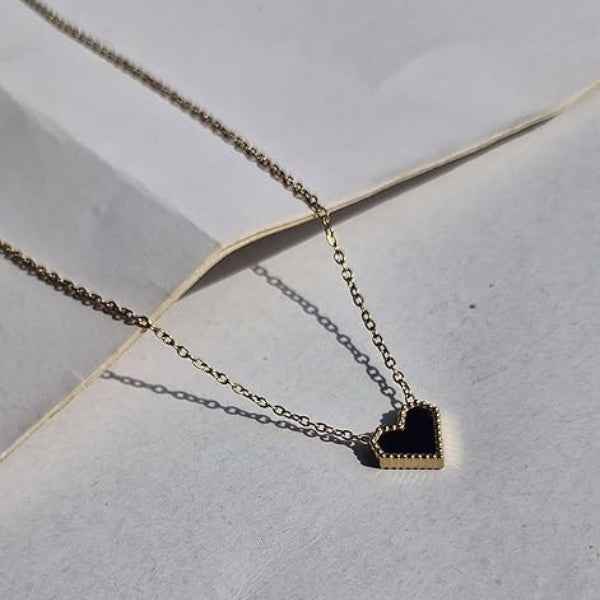 Reversible Heart Pendant Necklace | Dual-Sided Gold & Mother of Pearl