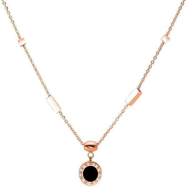 Rose Gold Roman Numeral Necklace | Black Enamel Pendant Jewelry