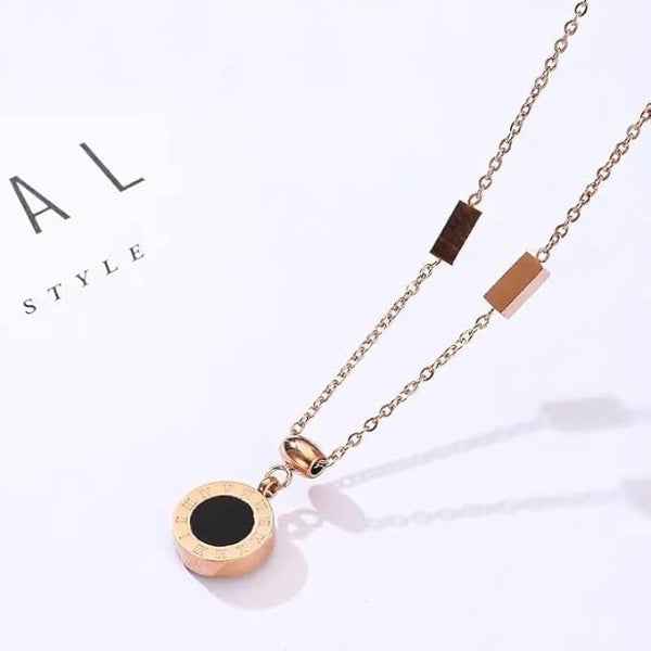 Rose Gold Roman Numeral Necklace | Black Enamel Pendant Jewelry