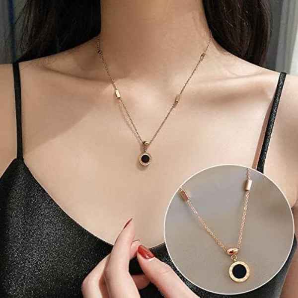 Rose Gold Roman Numeral Necklace | Black Enamel Pendant Jewelry