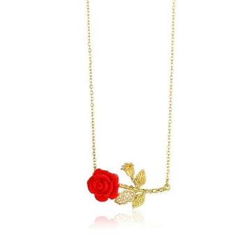 Floral Red Rose Necklace | Vibrant Detailed Gold Floral Jewelry