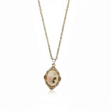 Chic Rose Cameo Necklace | Antique Gold Oval Floral Pendant