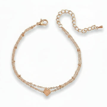 Rose Gold Anklet - Shimmering Layered Heart Charm Foot Jewelry