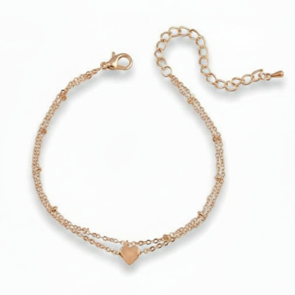 Rose Gold Anklet - Shimmering Layered Heart Charm Foot Jewelry