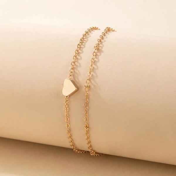 Rose Gold Anklet - Shimmering Layered Heart Charm Foot Jewelry