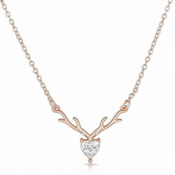 Dainty Rose Gold Antler Heart Necklace Sparkling Deer Jewelry Gift