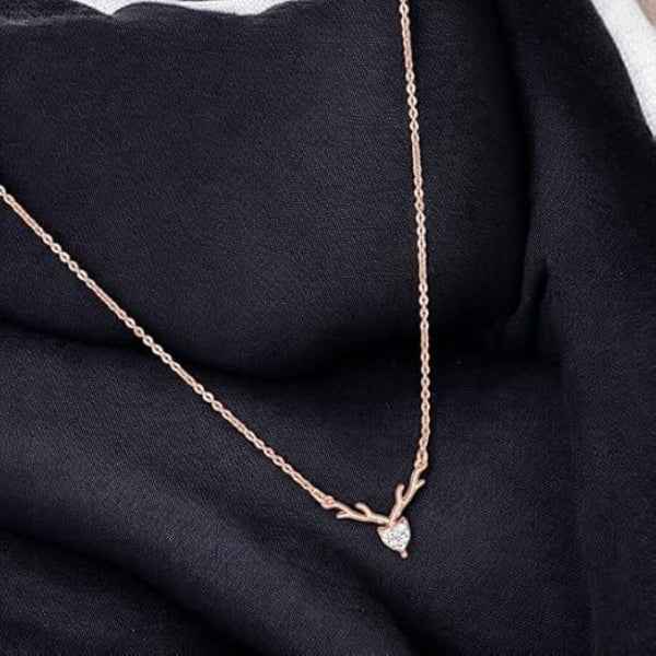 Dainty Rose Gold Antler Heart Necklace Sparkling Deer Jewelry Gift