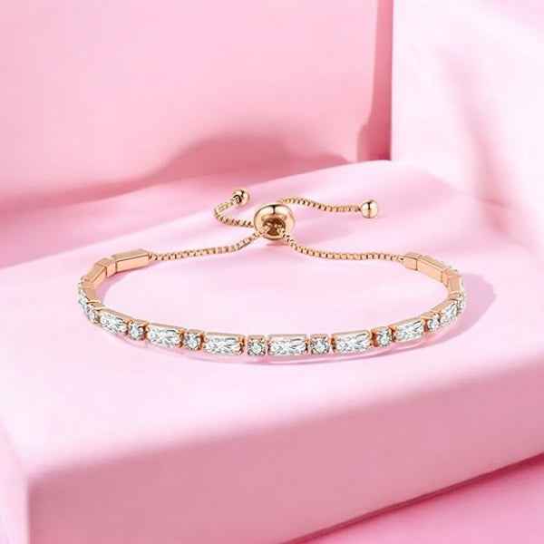 Stunning Rose Gold Baguette Crystal Bracelet | Adjustable Bolero Jewelry