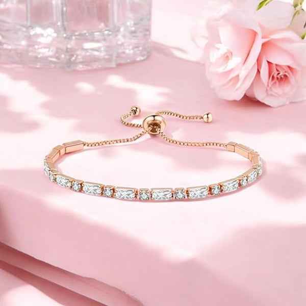 Stunning Rose Gold Baguette Crystal Bracelet | Adjustable Bolero Jewelry