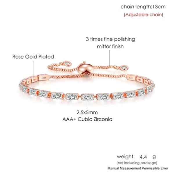 Stunning Rose Gold Baguette Crystal Bracelet | Adjustable Bolero Jewelry