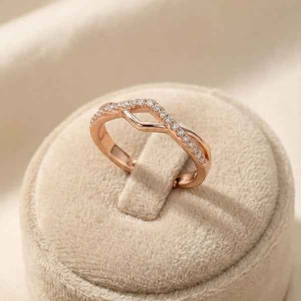 Rose Gold Band: V Shaped Ring Wishbone Stacking Ring for Daily Wear