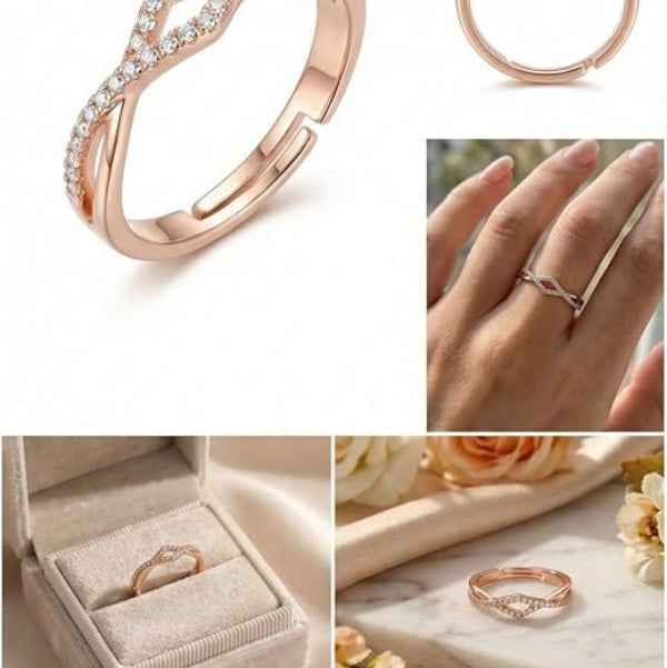 Rose Gold Band: V Shaped Ring Wishbone Stacking Ring for Daily Wear