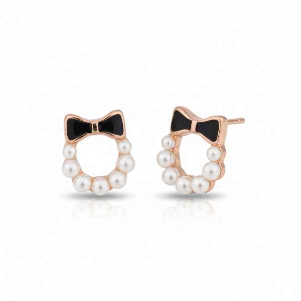 Rose Gold Bow Pearl Earrings: Charming Wreath Studs for Her