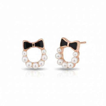 Rose Gold Bow Pearl Earrings: Charming Wreath Studs for Her