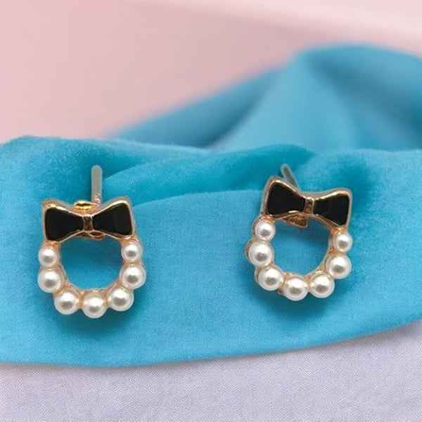 Rose Gold Bow Pearl Earrings: Charming Wreath Studs for Her