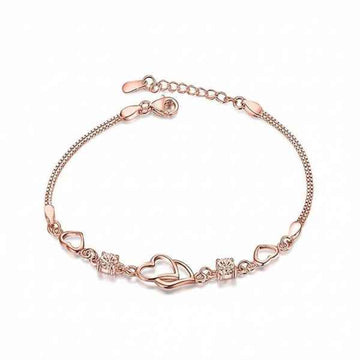 Chic Rose Gold Bracelet with Heart Link & Brilliant Cubic Zirconia