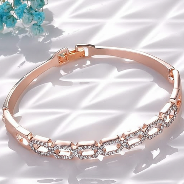 Rose Gold Bracelet: Crystal Link Bangle for Women's Everyday Style