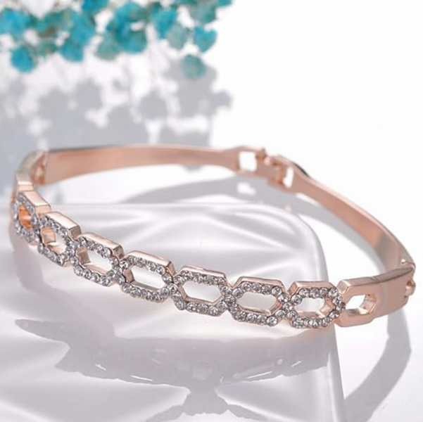 Rose Gold Bracelet: Crystal Link Bangle for Women's Everyday Style