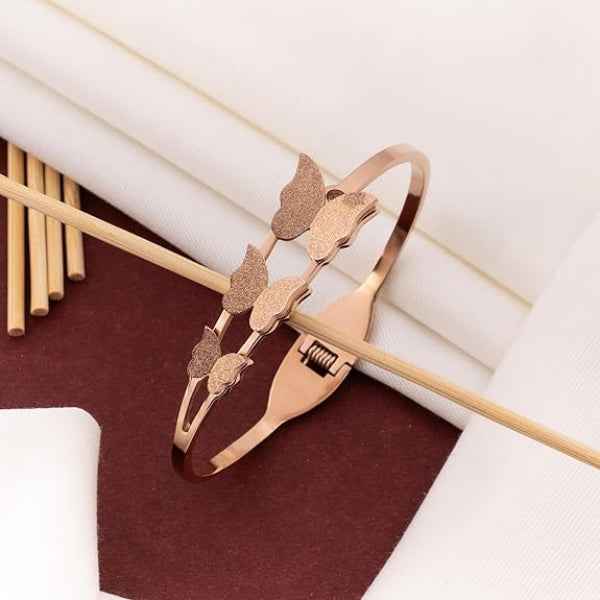 Rose Gold Butterfly Bangle: Dainty Triple Charm Bracelet for Women