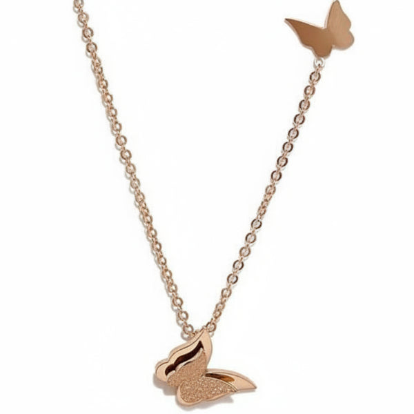 Rose Gold Butterfly Charm Necklace | Dainty Layered Style