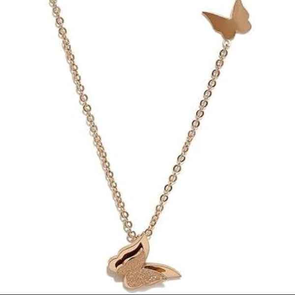 Rose Gold Butterfly Charm Necklace | Dainty Layered Style
