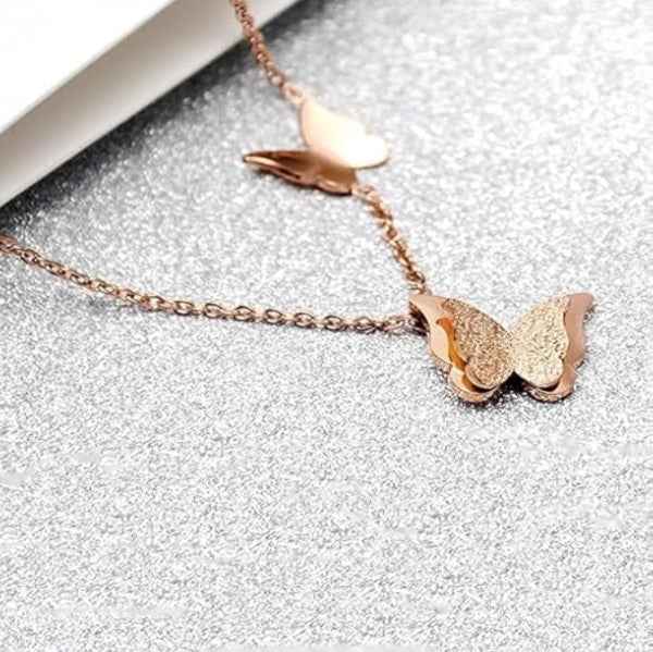 Rose Gold Butterfly Charm Necklace | Dainty Layered Style