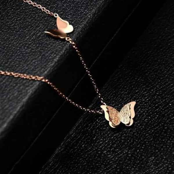 Rose Gold Butterfly Charm Necklace | Dainty Layered Style