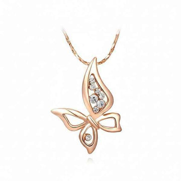 Elegant Rose Gold Butterfly Necklace with Dazzling Cubic Zirconia