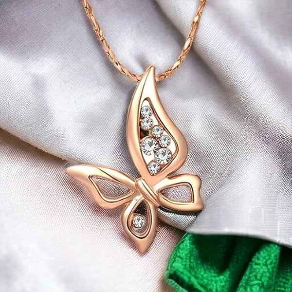 Elegant Rose Gold Butterfly Necklace with Dazzling Cubic Zirconia
