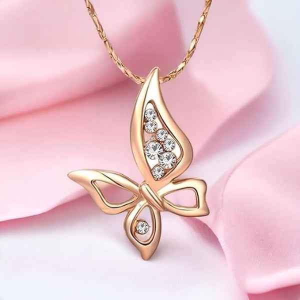 Elegant Rose Gold Butterfly Necklace with Dazzling Cubic Zirconia