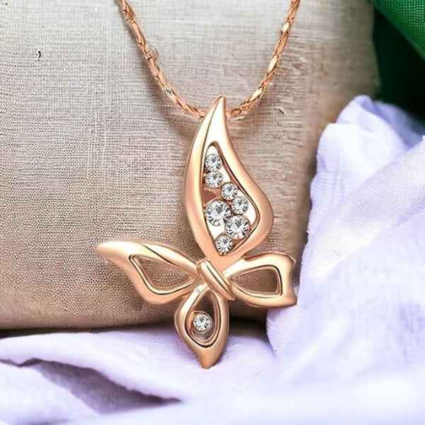 Elegant Rose Gold Butterfly Necklace with Dazzling Cubic Zirconia