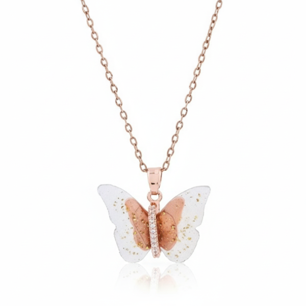 Rose Gold Butterfly Pendant Necklace – Dainty Resin Charm Jewelry