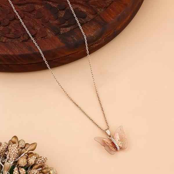 Rose Gold Butterfly Resin Pendant Necklace | Dainty & Unique Charm