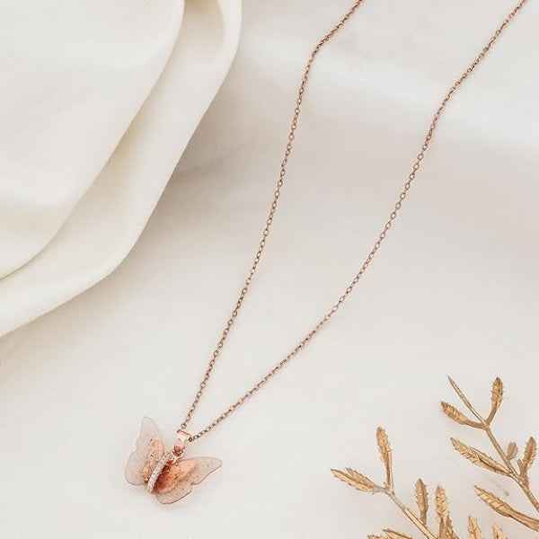 Rose Gold Butterfly Resin Pendant Necklace | Dainty & Unique Charm