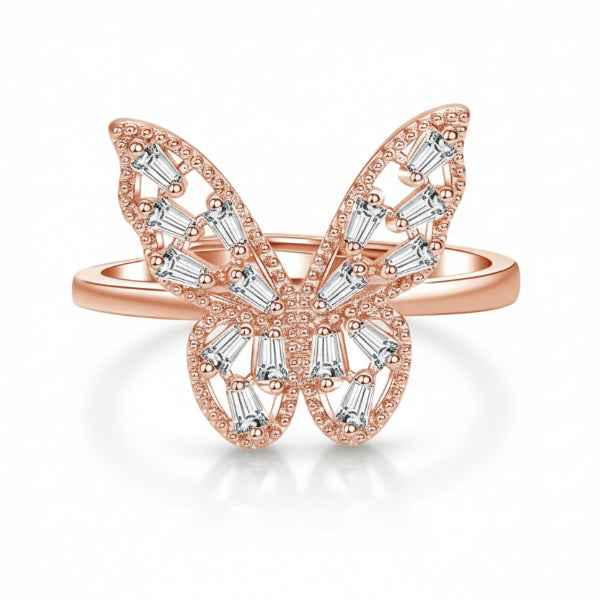 Rose Gold Butterfly Finger Ring - Sparkling Crystal Statement Jewelry