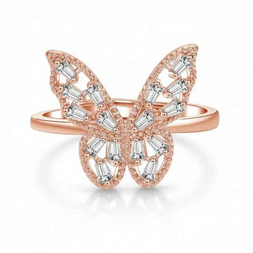 Rose Gold Butterfly Finger Ring - Sparkling Crystal Statement Jewelry