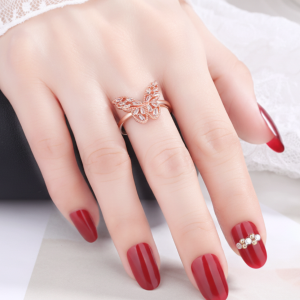 Rose Gold Butterfly Finger Ring - Sparkling Crystal Statement Jewelry
