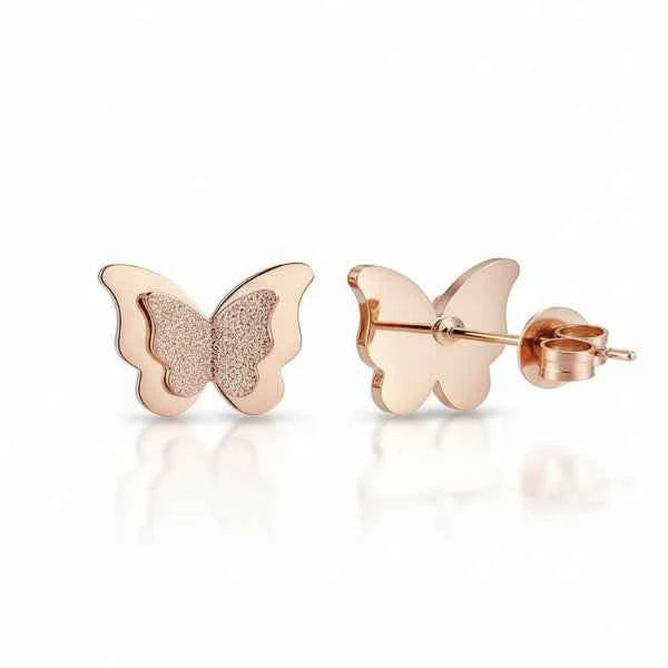 Dazzling Rose Gold Butterfly Stud Earrings | Sparkling Wings