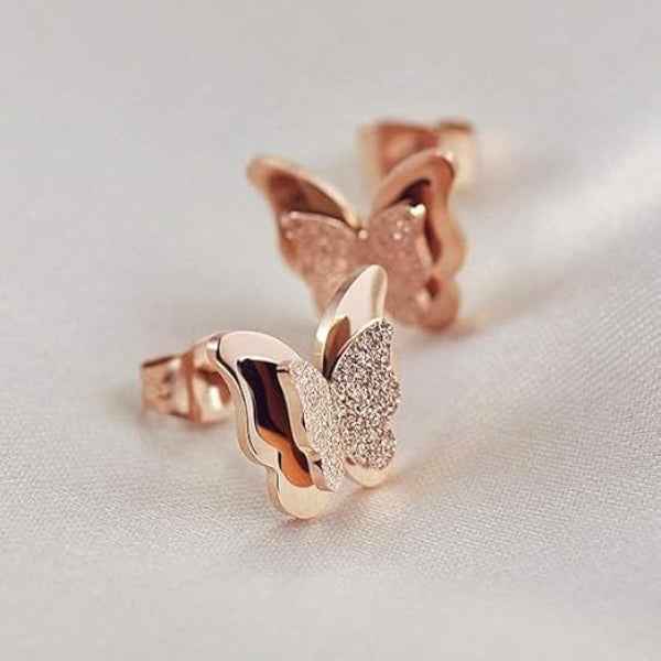 Dazzling Rose Gold Butterfly Stud Earrings | Sparkling Wings