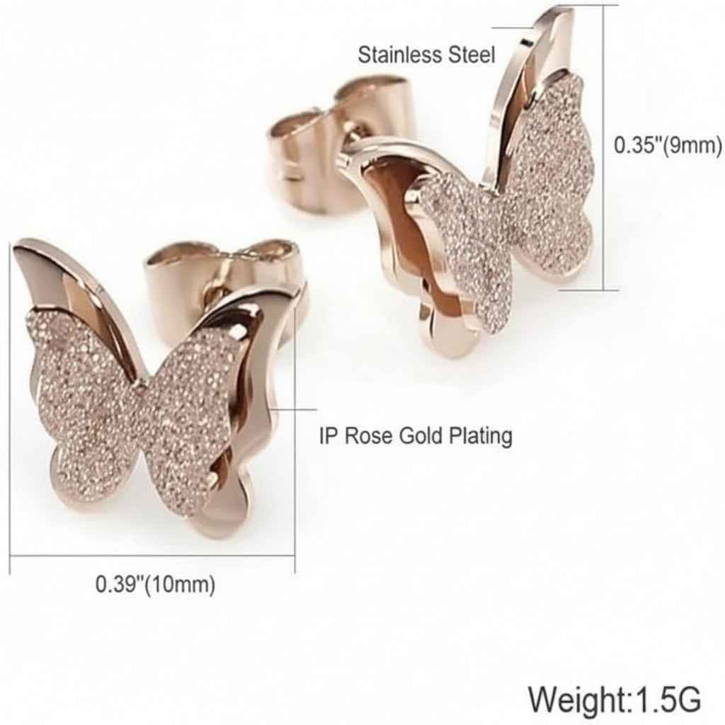Dazzling Rose Gold Butterfly Stud Earrings | Sparkling Wings
